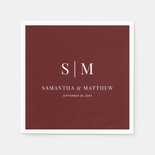 Burgundy Simple Elegant Couple Initials Wedding Napkins (Front)
