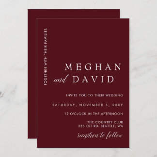 Burgundy Simple Elegant Minimal Modern Wedding Invitation
