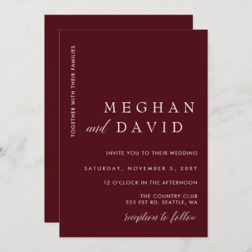 Burgundy Simple Elegant Minimal Modern Wedding  Invitation