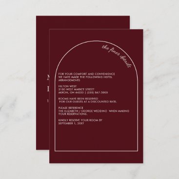 Burgundy Simple Elegant Modern Arch Wedding  Enclosure Card