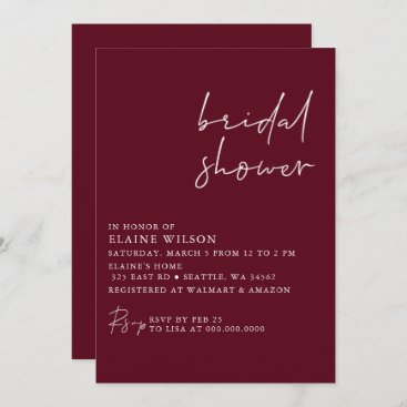 Burgundy Simple Elegant Modern Bridal Shower Invitation