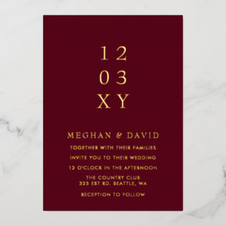 Burgundy Simple Elegant Modern Wedding Foil Invitation