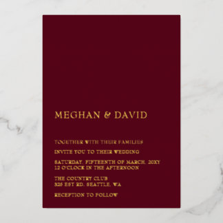 Burgundy Simple Elegant Modern Wedding Foil Invitation
