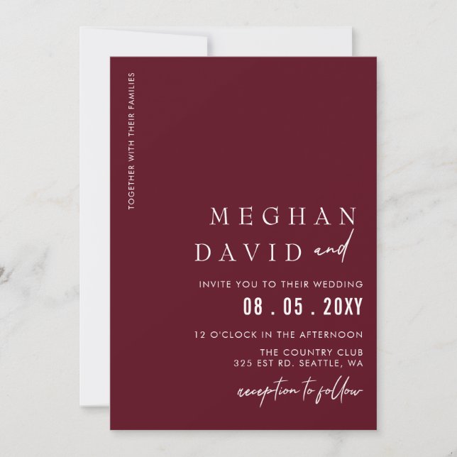 Burgundy Simple Elegant Modern Wedding  Invitation (Front)