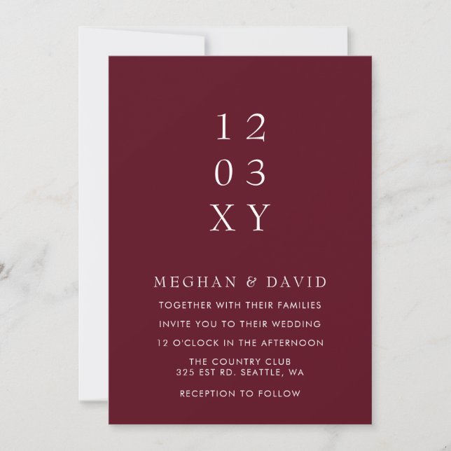 Burgundy Simple Elegant Modern Wedding Invitation (Front)