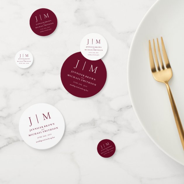 Burgundy Simple Formal Monogram Classic Wedding Confetti