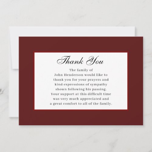 Burgundy Simple Funeral Thank You Card