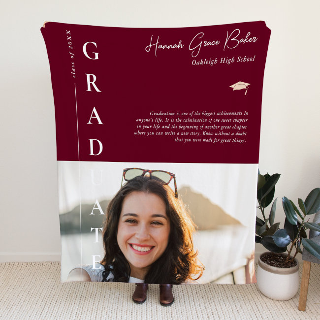 Burgundy | Simple Graduation Photo & Quote Fleece Blanket