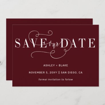 Burgundy Simple Handwritten Calligraphy  Save The Date