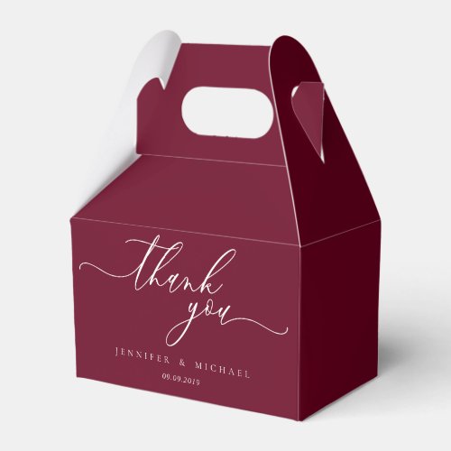 Burgundy Simple Modern Brand Wedding Thank You Favor Boxes