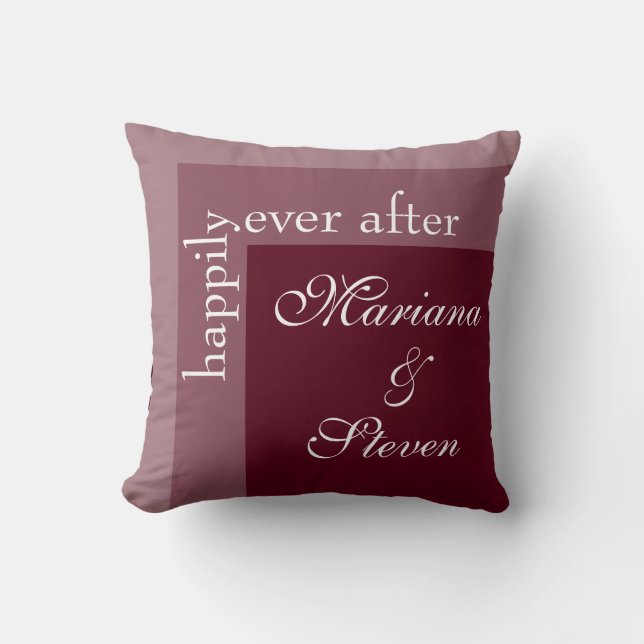 Burgundy Simple Modern Chic Script Wedding Throw Pillow (Front)