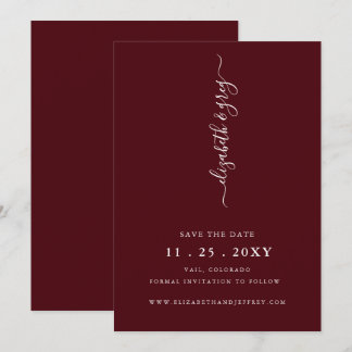 Burgundy Simple Modern Save the Date Announcement