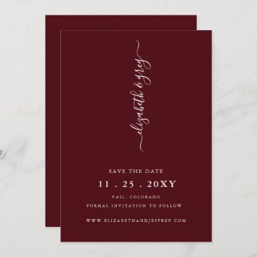 Burgundy Simple Modern Save the Date   Announcement