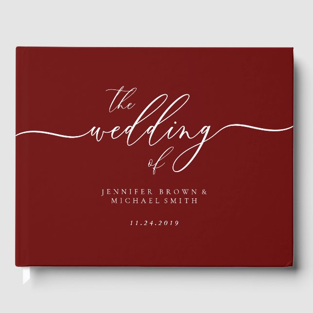 Burgundy Simple Modernist Formal Wedding Guest Book (Front)