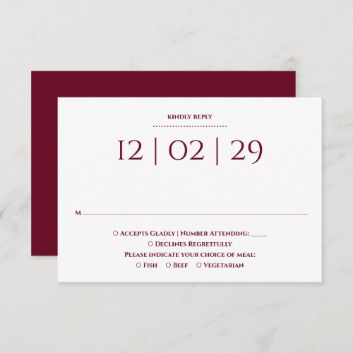 Burgundy Simple Special Date Wedding RSVP Card