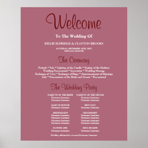 Burgundy Simple Wedding Ceremony Program Sign