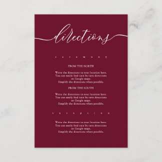 Burgundy Simple Wedding Directions Enclosure Card