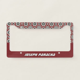 Burgundy Sindhi Ajrak Pattern Name License Plate Frame