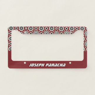 Burgundy Sindhi Ajrak Pattern Name License Plate Frame