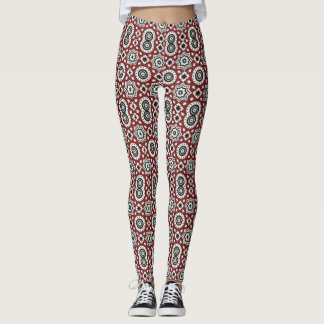 Burgundy Sindhi Ajrak Tribal Pattern  Leggings
