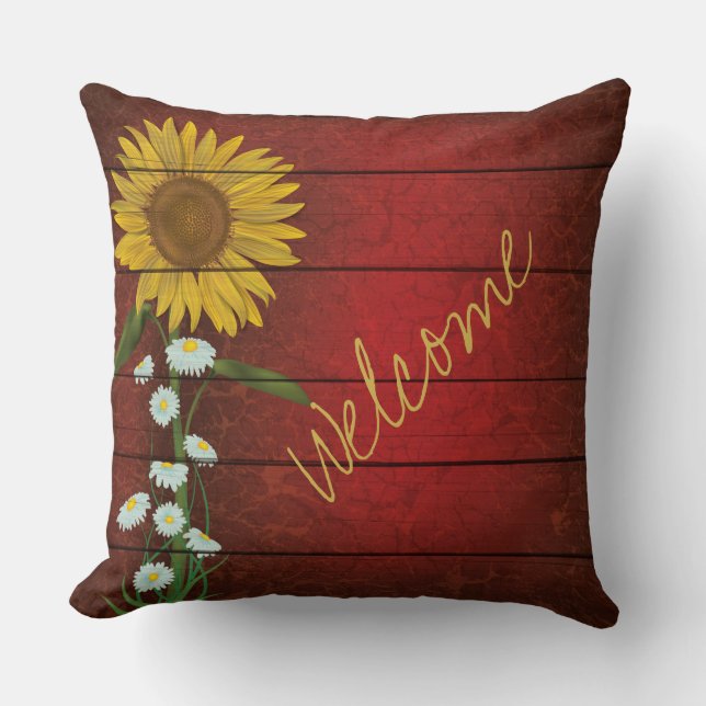 Burgundy Single Sunflower Pillow (Front)