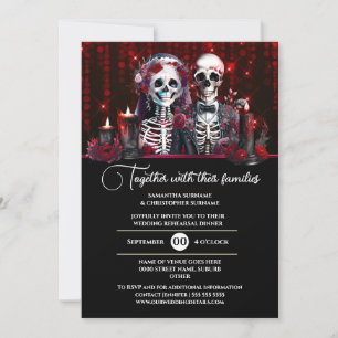 Burgundy skeleton bride groom wedding day gothic invitation
