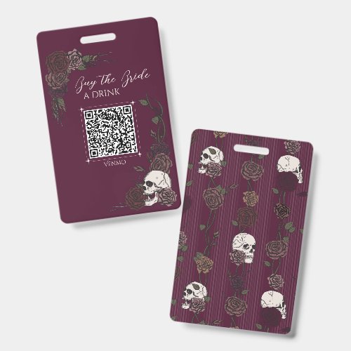 Burgundy Skull Bride Drink QR Badge