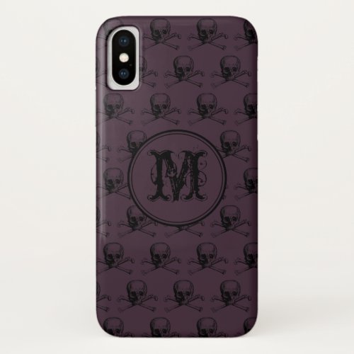Burgundy Skull Halloween Personalized Monogram iPhone X Case