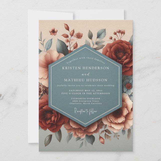 Burgundy Slate Autumn Bloom Wedding Invitation (Front)