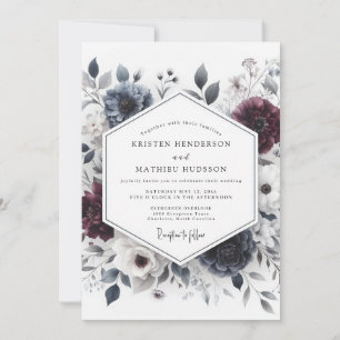 Burgundy & Slate Ethereal Bloom Wedding Invitation