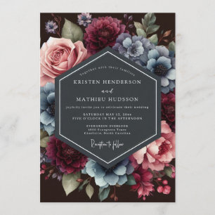 Burgundy Slate Floral Wedding Invitation