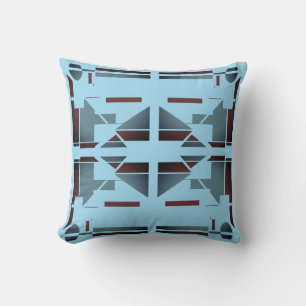 Burgundy Slate Light Blue Mediterranean Symmetric Throw Pillow