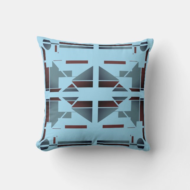 Burgundy Slate Light Blue Mediterranean Symmetric Throw Pillow (Front)