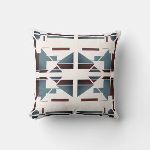 Burgundy Slate Off-white Mediterranean Symmetrical Throw Pillow