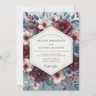 Burgundy & Slate Poetic Bloom Wedding Invitation