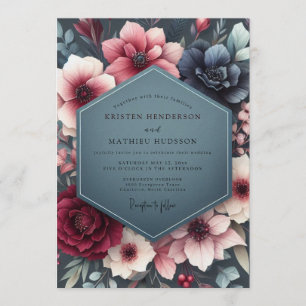 Burgundy Slate Poetic Flora Wedding Invitation