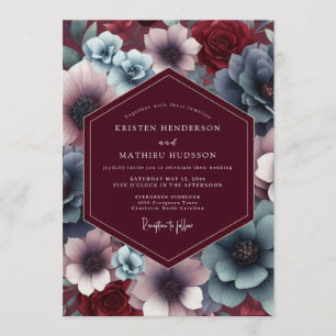 Burgundy Slate Twilight Bloom Wedding Invitation