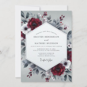 Burgundy Slate Wintry Bloom Wedding Invitation