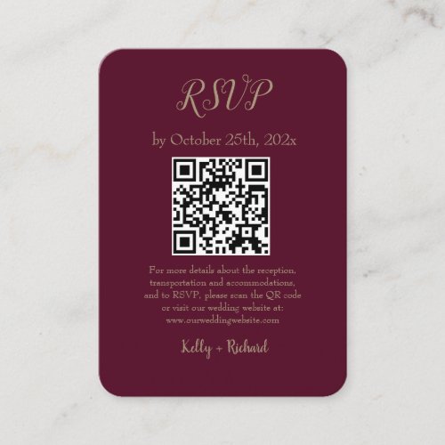 Burgundy Small Vertical Wedding RSVP QR Code Enclosure Card