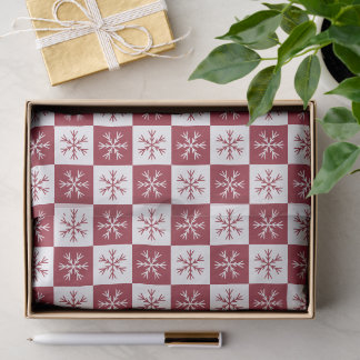 Burgundy Snowflake Checkered Pattern Christmas Tissue Paper