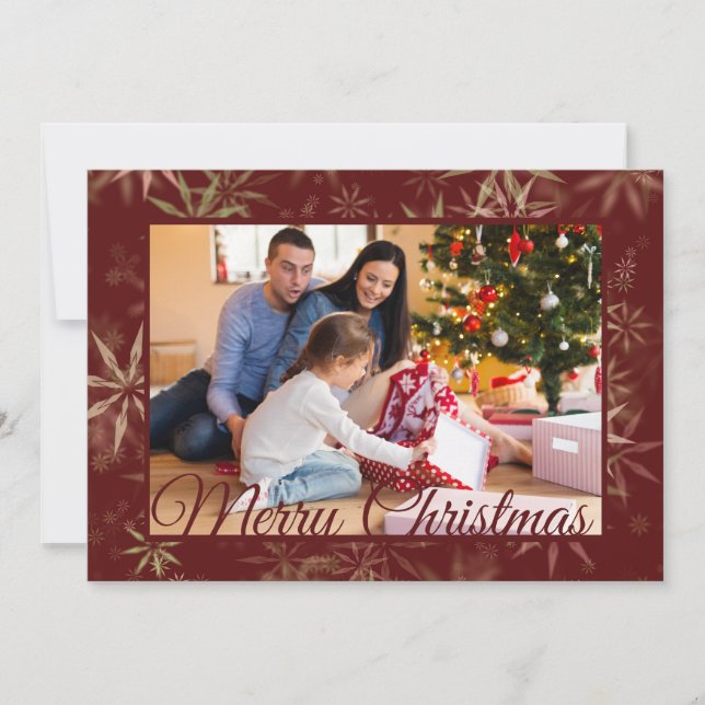Burgundy Snowflake One Photo Christmas Holiday Card (Front)