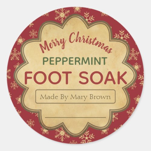 Burgundy Snowflake Peppermint Foot Soak Christmas Classic Round Sticker