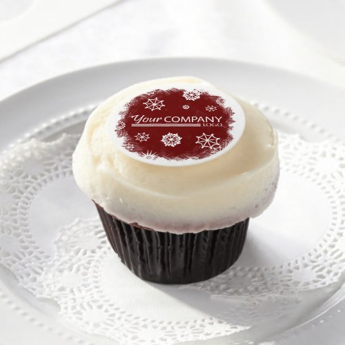 Burgundy Snowflakes Logo Business Christmas Edible Frosting Rounds