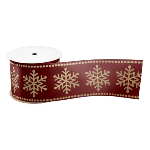 Burgundy Snowflakes Stripes Christmas Gold Satin Ribbon