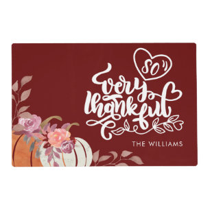 Burgundy So Very Thankful Pumpkins Thanksgiving Pa Placemat
