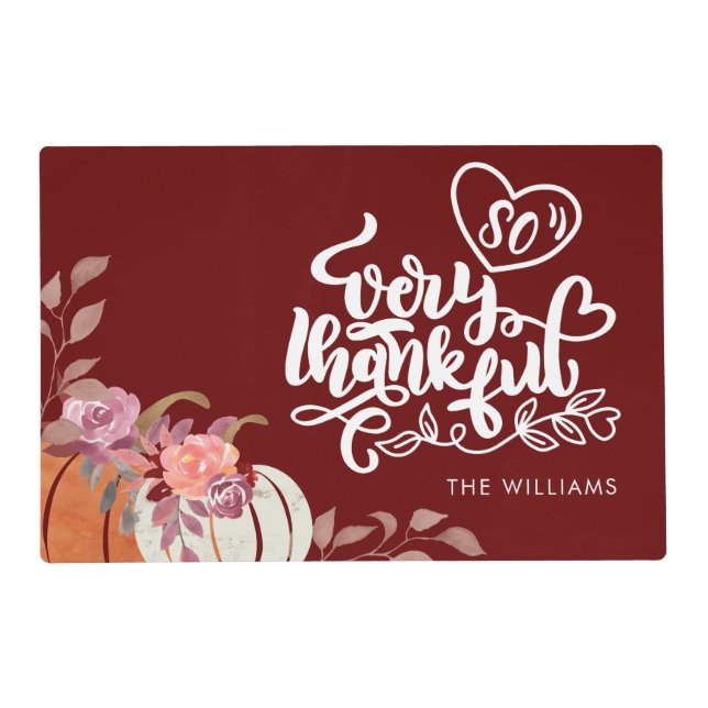 Burgundy So Very Thankful Pumpkins Thanksgiving Pa Placemat (Front)