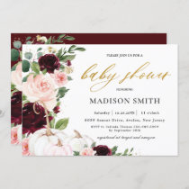 Burgundy Soft Blush Floral Pumpkins Baby Shower    Invitation