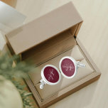 Burgundy Solid Color Stylized Monogram Cufflinks<br><div class="desc">A pair of sterling silver plated, round cufflinks for the fashionable man to match his outfit that feature a trendy, burgundy color along with his name printed in white, upper case letters and superimposed with white, stylized initials. Personalize your cufflinks by editing and replacing name and initials as desired. A...</div>