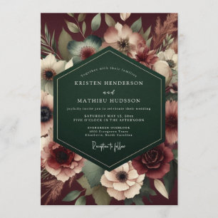 Burgundy Somber Floral Wedding Invitation
