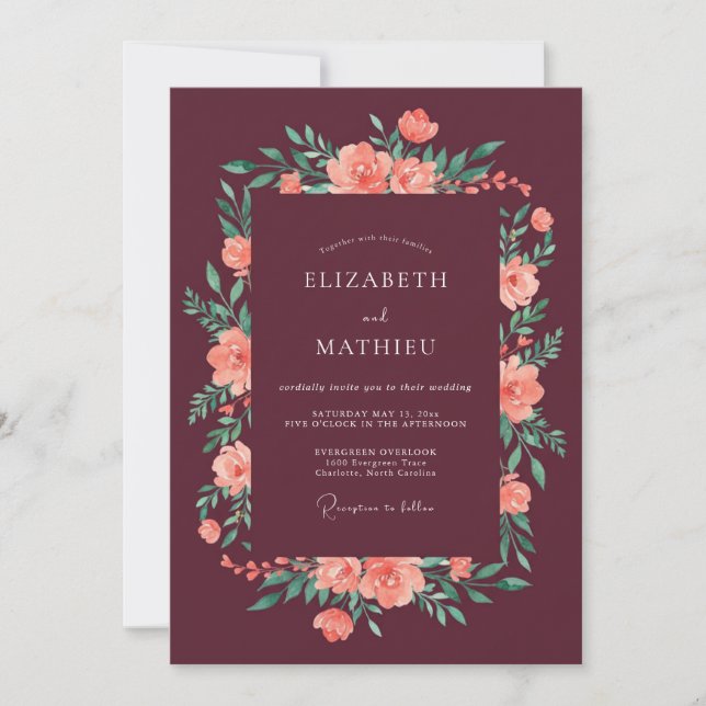 Burgundy Sophisticated Autumnal Wedding Invitation (Front)